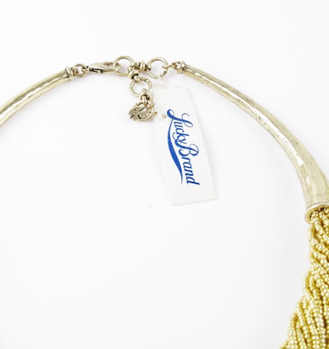 New $49 LUCKY BRAND Beaded Gold Tone Torsade Horn Collar Necklace - Picture 3 of 4