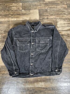 Vintage Karl Kani Jean Jacket Mens 2XL Black Embroidery Denim Y2K