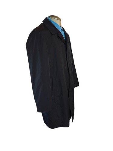 Perry Ellis Portfolio Trench Coat Black Softshell Buttons Zip Out Lining Sz 44R - Picture 6 of 15