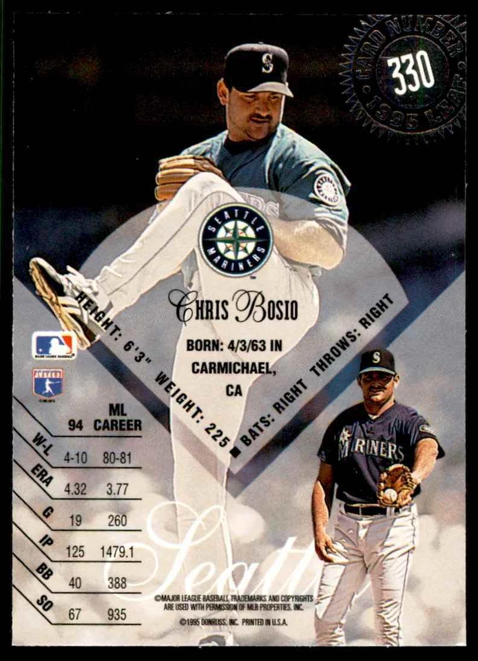 1995 Leaf Chris Bosio Baseball Cards #330 - Image 2 of 2