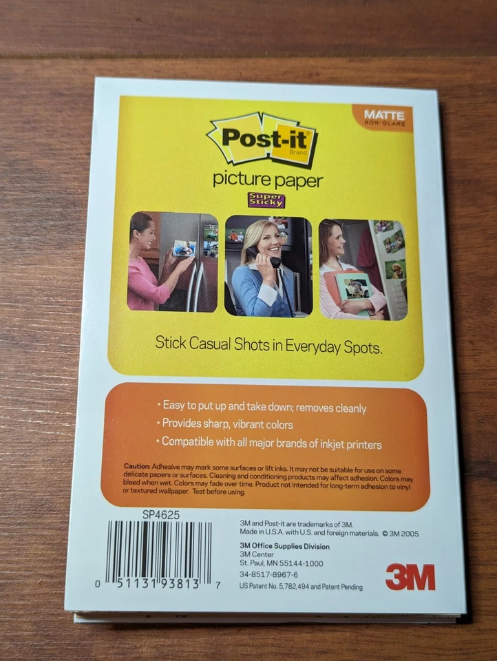 3M POST-IT Picture Paper 4"x6" 25 Matte Non-Glare Sheets Peel Stick 5 mil Sealed - Image 2 of 4