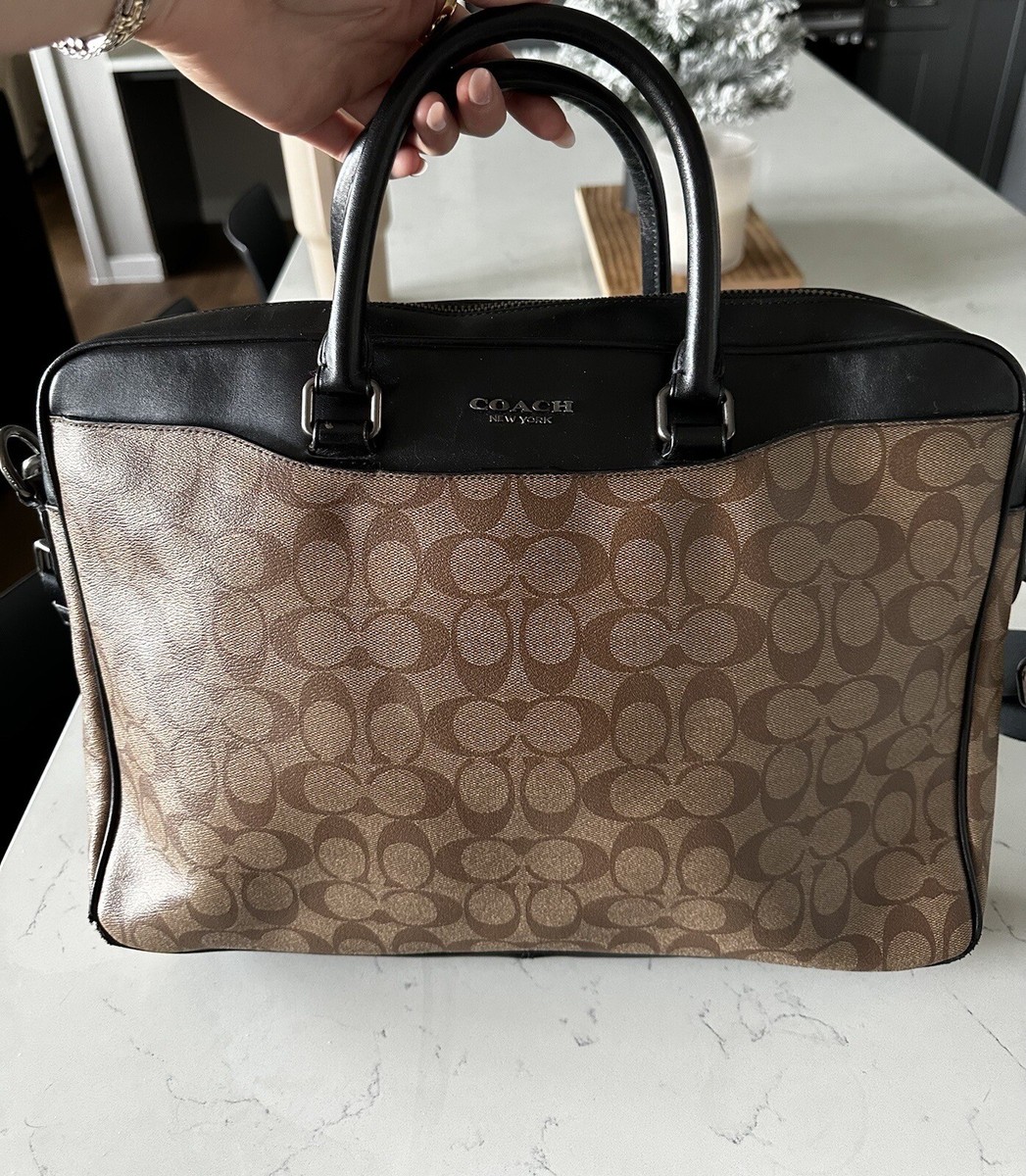 Vintage Coach Beckett Slim Brief Case Tan Black *AUTHENTIC*