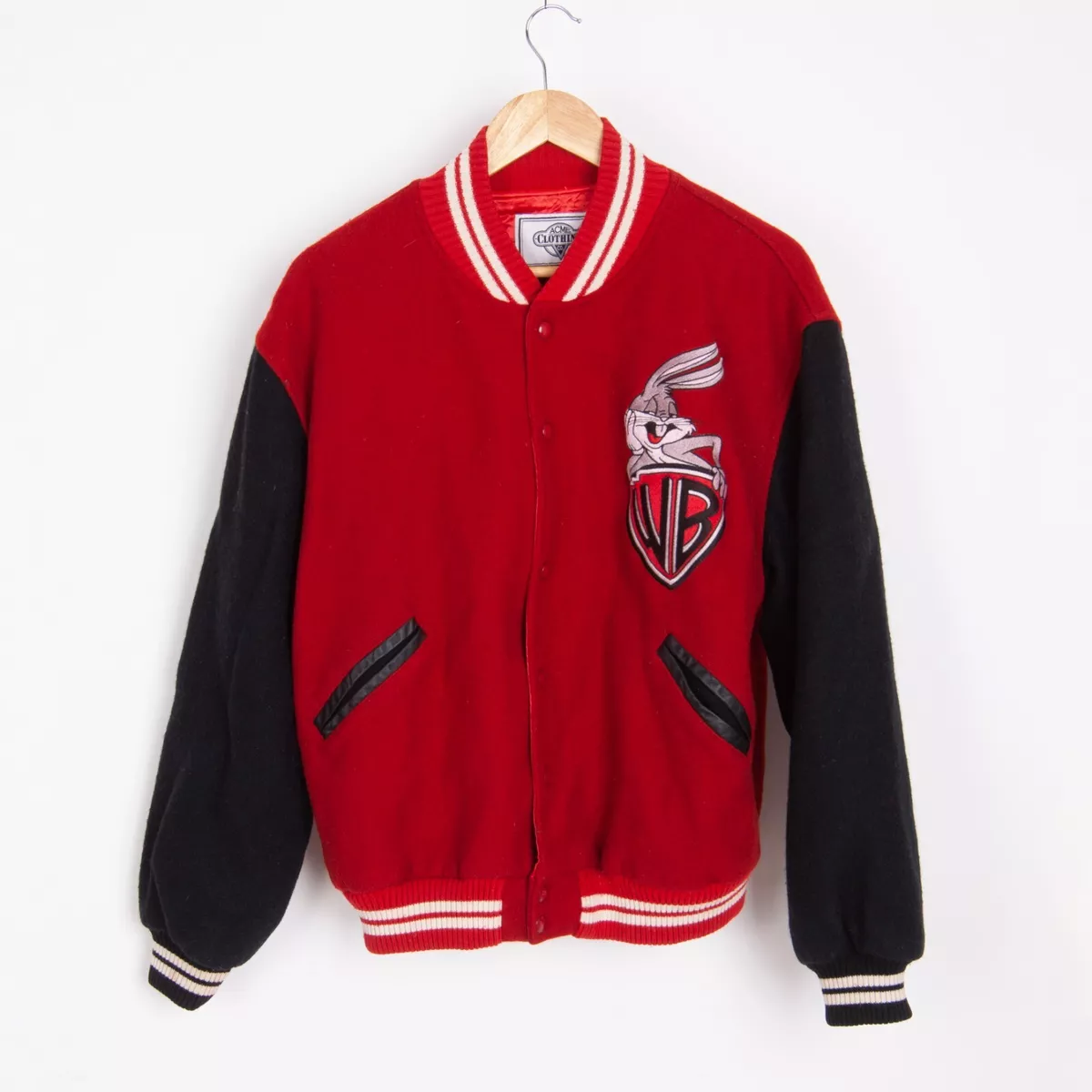 Vintage Acme USA Bomber Warner Bros. Varsity Jacket Red Wool Bugs Bunny  Size L