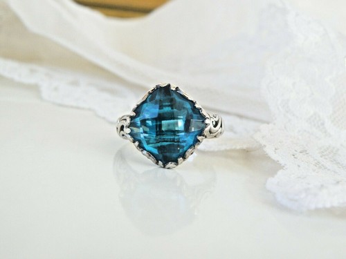 New Artisan Sterling Silver 925 Blue Green Quartz Chunky Size 8 Ring - Picture 12 of 12