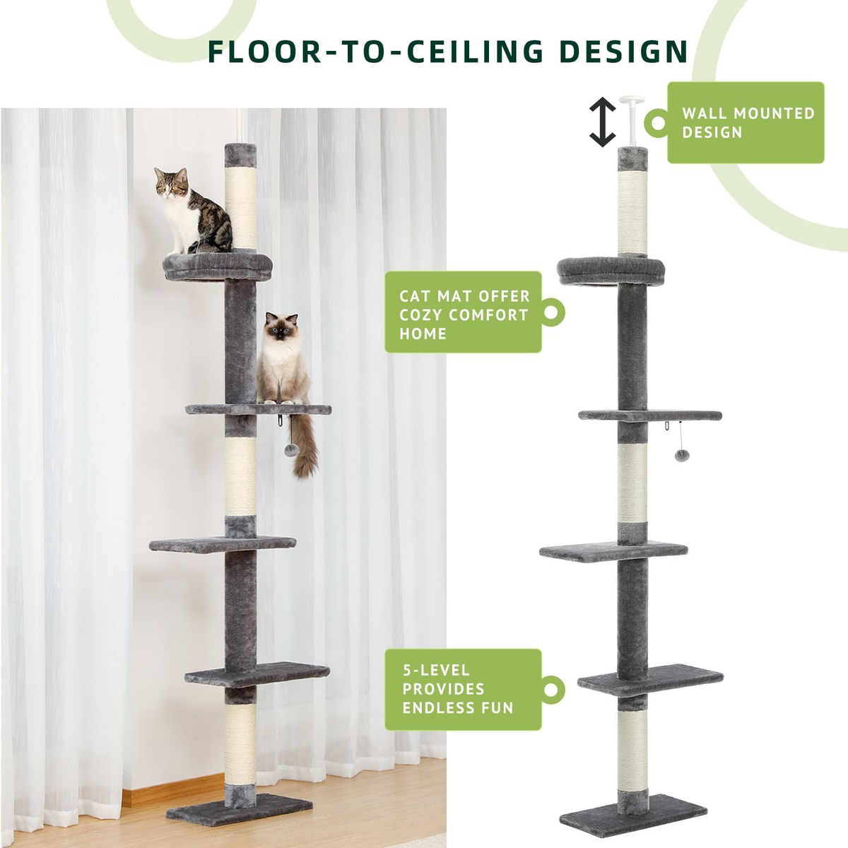 Cat Tree Floor To Ceiling PawHut Floor To Ceiling Cat Tree, 5-Tier