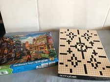 LOT of 2 Springbok Puzzles Old Western Town 500 Pc & Question Box 500+ #F72