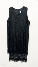 Womens Fringed Black Lace Dress XL Flapper Gatsby Party Costume Goth Event USA