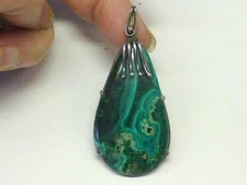 Modernist Green Blue Eilat Malachite Green Stone Sterling Silver Pendant MCM