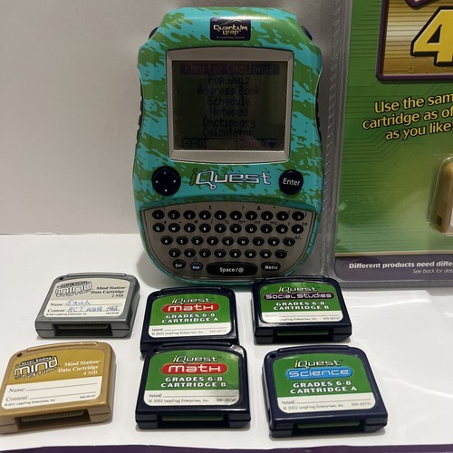LeapFrog Quantum Leap iQuest Handheld Console Bundle 7 Cartridges Grade 6-8 Used - Picture 2 of 3