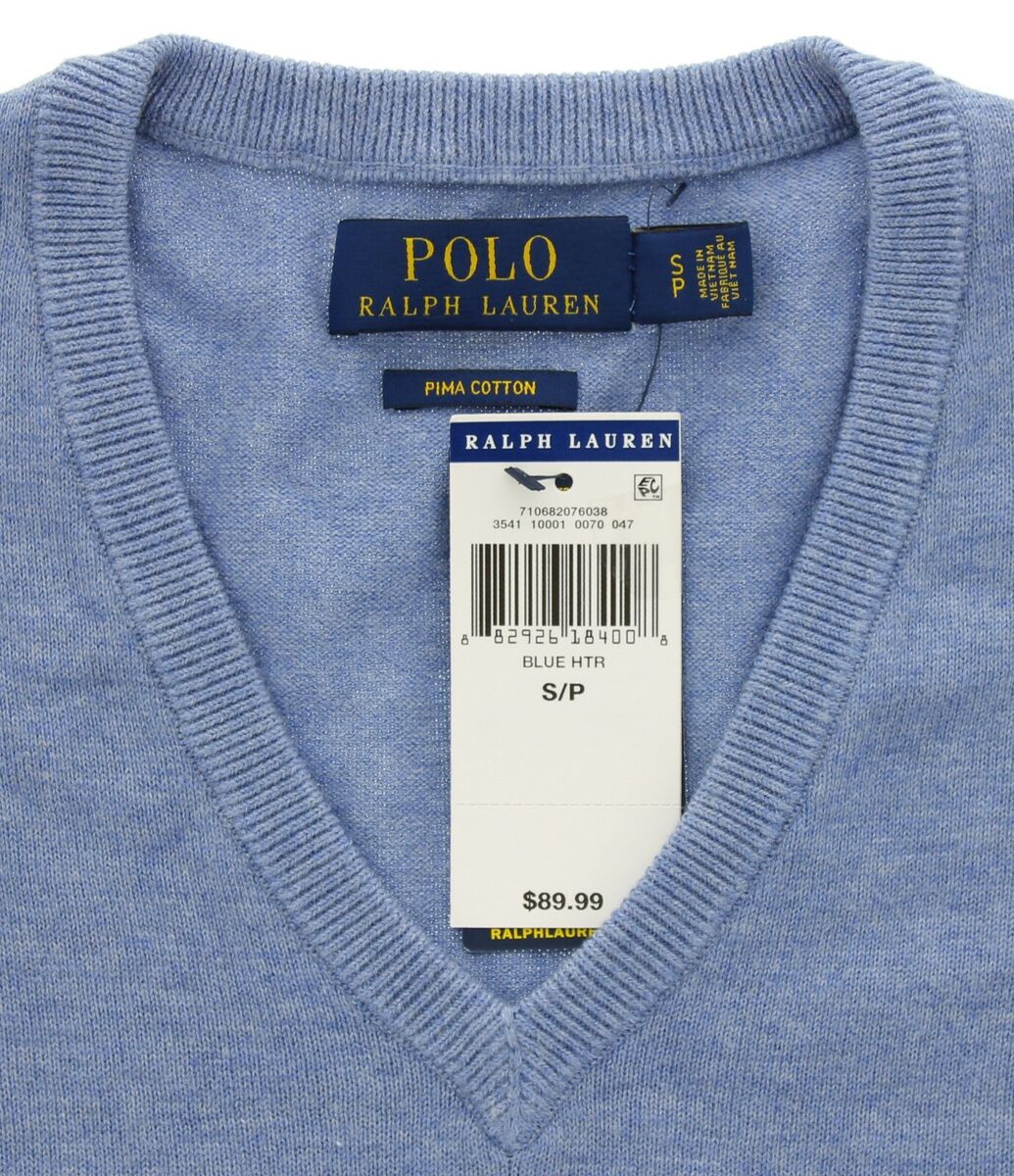 Polo Ralph Lauren Men's Sweater Shirt Knit Pima Cotton, V-Neck Pullover  MSRP $89