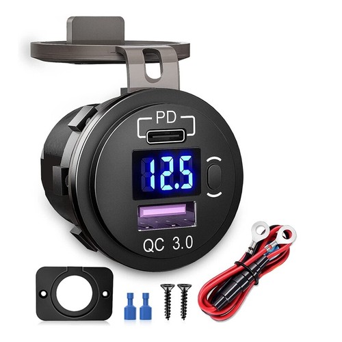 Chargeur USB Double QC 3.0 Pour Voiture/moto - 12V/24V, étanche, Interrupteur Tactile - Puissance Max 36W (2x18W) - 12