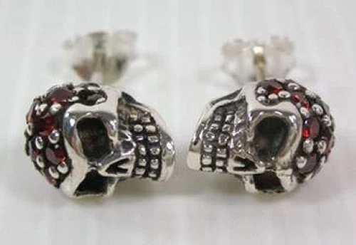 PENDIENTES GRANATE CALAVERA PLATA ESTERLINA 925 MACIZA PUNK NUEVOS BIKER ROCK GÓTICO Foto 4 de 4