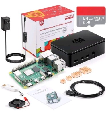 Raspberry Pi 4 B 8gb Ram Starter Kit Board Power Supply Aluminum Case with Fan