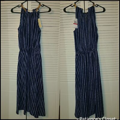 Michael Kors NWT XS Navy Blue White Dress with Gold Chain Link