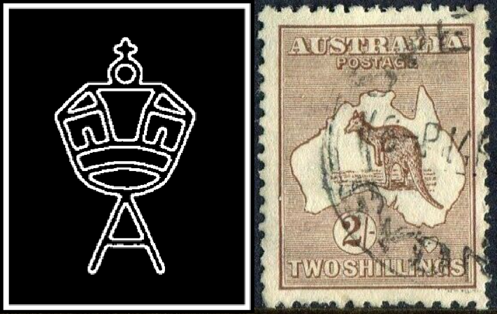 1913 Australia 2/- Brown 1st Watermark Kangaroo Stamp Good Used,