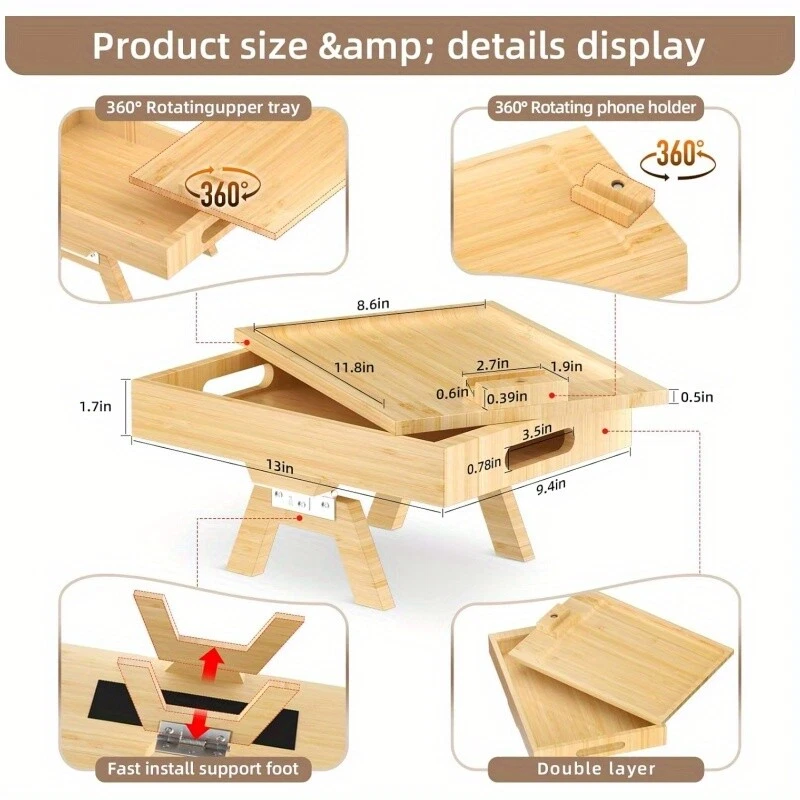 Sofa Arm Table Mobile Phone Stand Side Table,Sofa Armrest Tray with Storage Box - Image 3 of 4