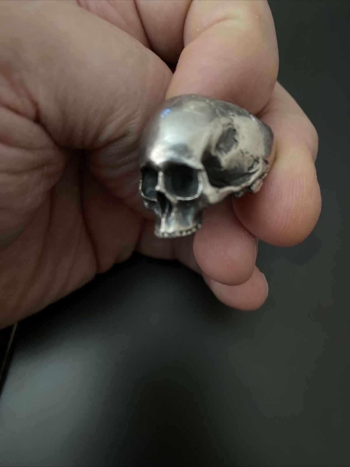 solid heavy sterling silver Skull Ring,anatomical… - image 4
