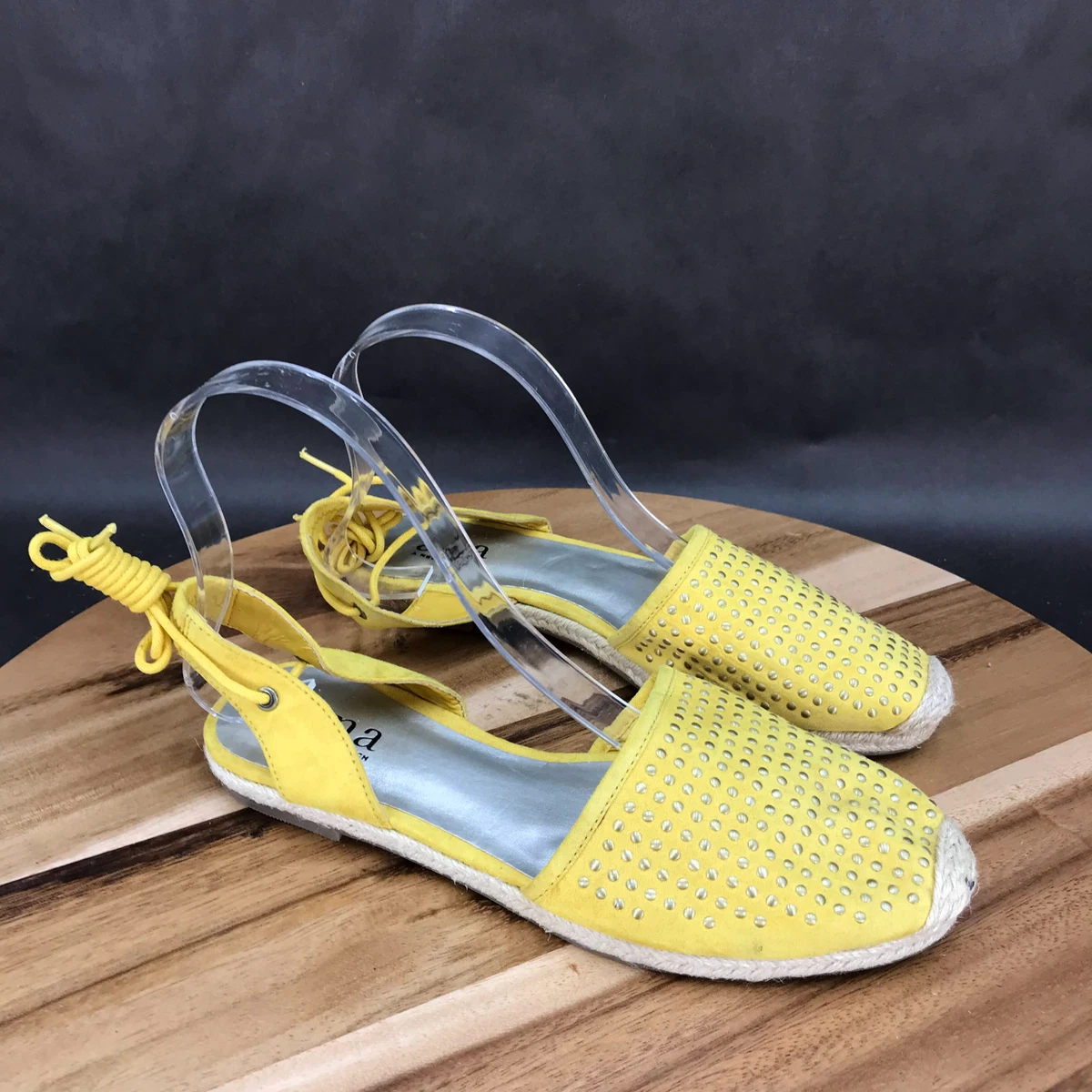a.n.a Yellow Perforated Espadrille Closed Toe Lace Up Flat Sandals