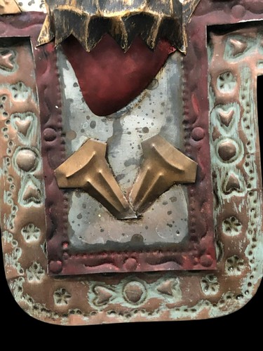 Handmade Sacred Heart Milagro Tin Punch Cross Mexico Folk Art 12x10x2" Sagrado C - Picture 4 of 9