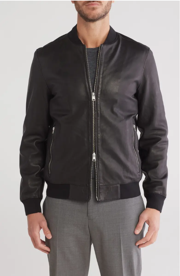 NEW AllSaints Niko Leather Bomber Jacket in Black SZ L