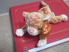 TY Beanie Baby - AMBER the Gold Tabby Cat- Birthday 12/21/1999 MWMT
