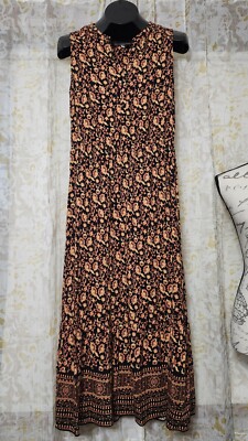 daniel rainn maxi dress Daniel Rainn DR2 Women's Medium Maxi Dress Elastic Waist Split Neck Comfy  Flowy