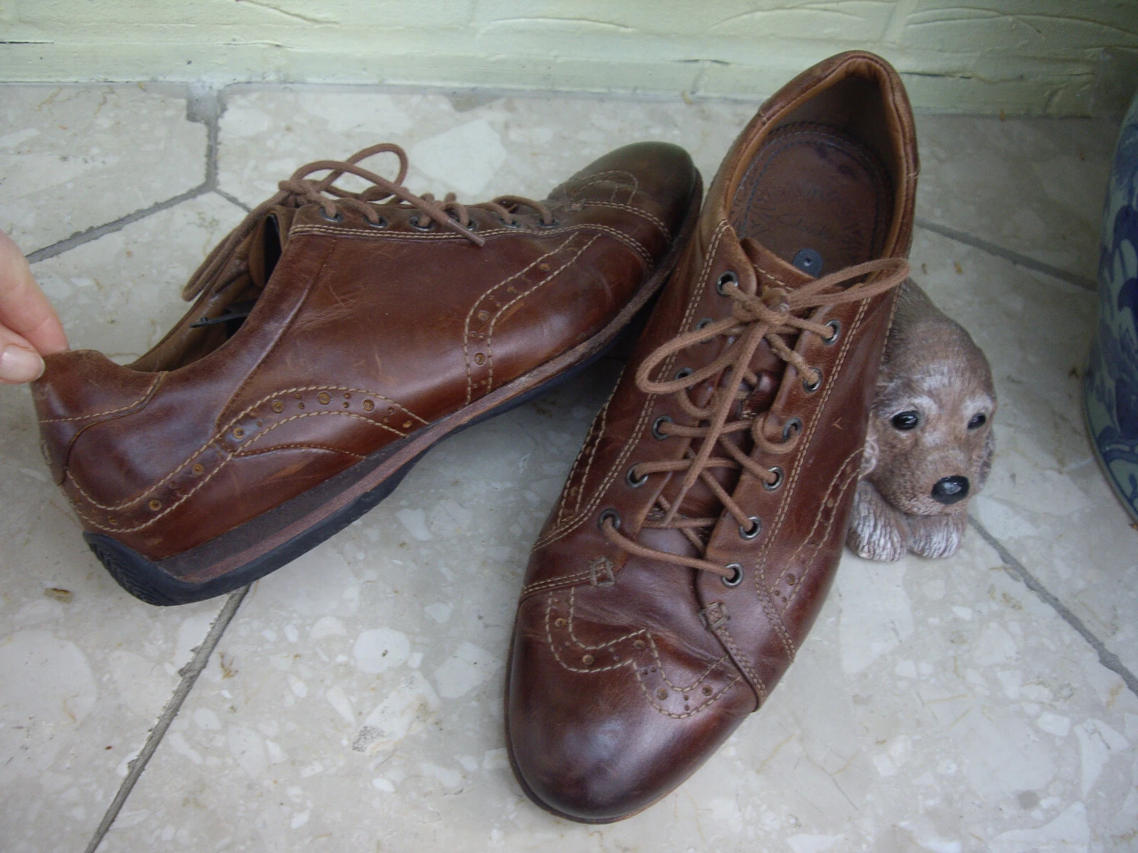 SCARPE CLARKS IN PELLE MARRONE CASTAGNA STILE BROGUE SCARPE CASUAL STRINGATE ~ 7 5 G