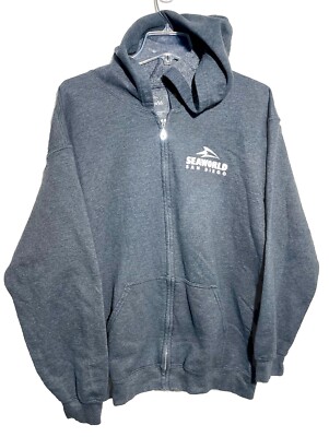 Seaworld San Diego Gray Zip Up Soft Hoodie Size Large Beautiful