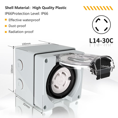30 Amp Locking Female Plug Box NEMA L14-30C Generator Twist Lock Adapter Female - Picture 3 of 12