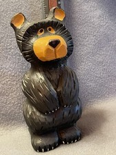 Artist Signed Donna Rolfson Hand Carved Wood Black Bear 7.5" Tall Montana USA