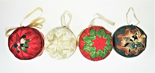 4 Quilted Point Ball Orb Christmas Ornaments Victorian 3” Homemade Holiday