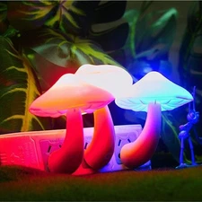 3x LED Night Lights Mushroom Gradient Light Sensor Plug-in Wall Lamps Home Decor