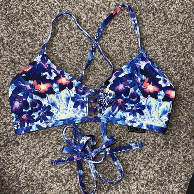 JOLYN Bloom Floral XL Tomcat Tie Back Bikini Top Swimsuit Purple