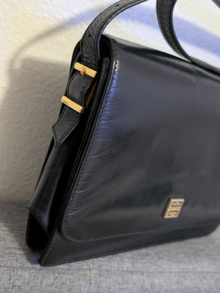 Vintage Givenchy Black Leather Shoulder Bag 4G Logo | eBay