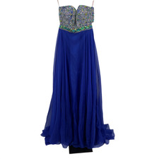 Kiss Kiss Formal Strapless Beaded-bodice Chiffon Evening Dress Blue 8