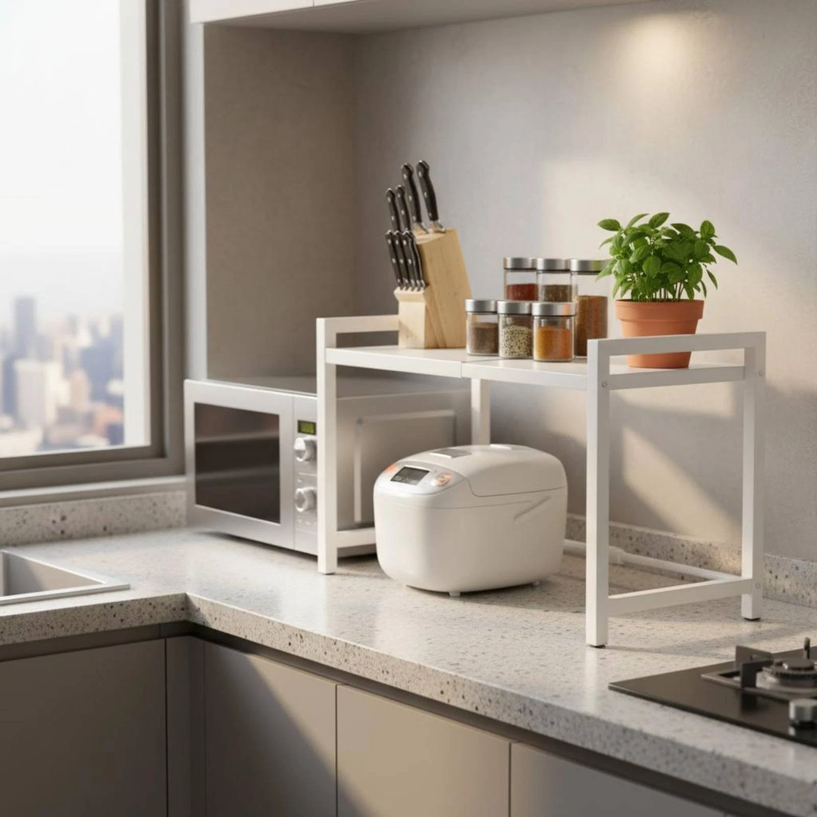 Countertop Microwave Storage Area Saving Microwave Oven Rack Versatile