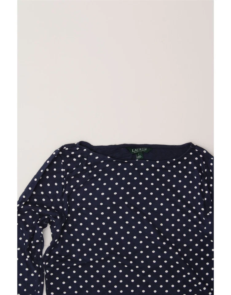 Top de mujer Ralph Lauren manga 3/4 Reino Unido 14 grande azul marino lunares algodón KN10 Foto 3 de 3