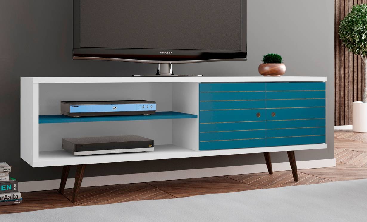 Liberty 63" Wide White and Aqua Blue Modern TV Stand