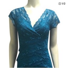 vintage dress short sleeves v neck teal blue shimmiring sequins lining