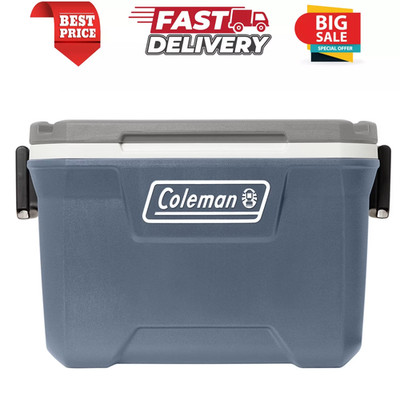 Coleman 52 qt Hard Sized Cooler / Ice Chest, Have-A-Seat Lid, Lakeside Blue