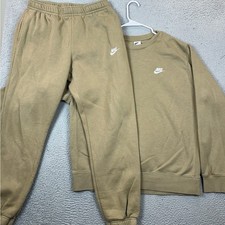 Nike Sweatsuit Set Mens Large Club Fleece Tan Brown Sweatshirt Joggers Tracksuit