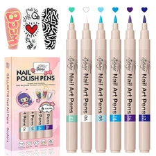 6 - D Colors Nail Art Pens Set, 3D Nail Color Pens Quick Drying Acrylic Paint
