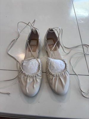 Dolce Vita Womens Cream Ballet Flats Size 10 Lace Up Ankle Tie D'Orsay Ruched