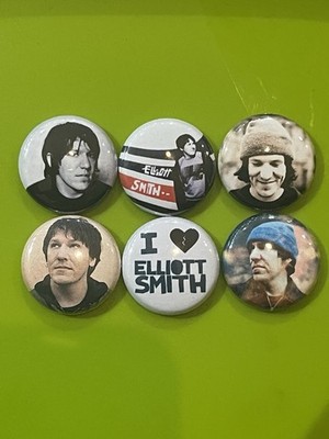 Elliot Smith Pinback Badge Set of 6 Buttons Merch 1  Inch Indie Rock Folk