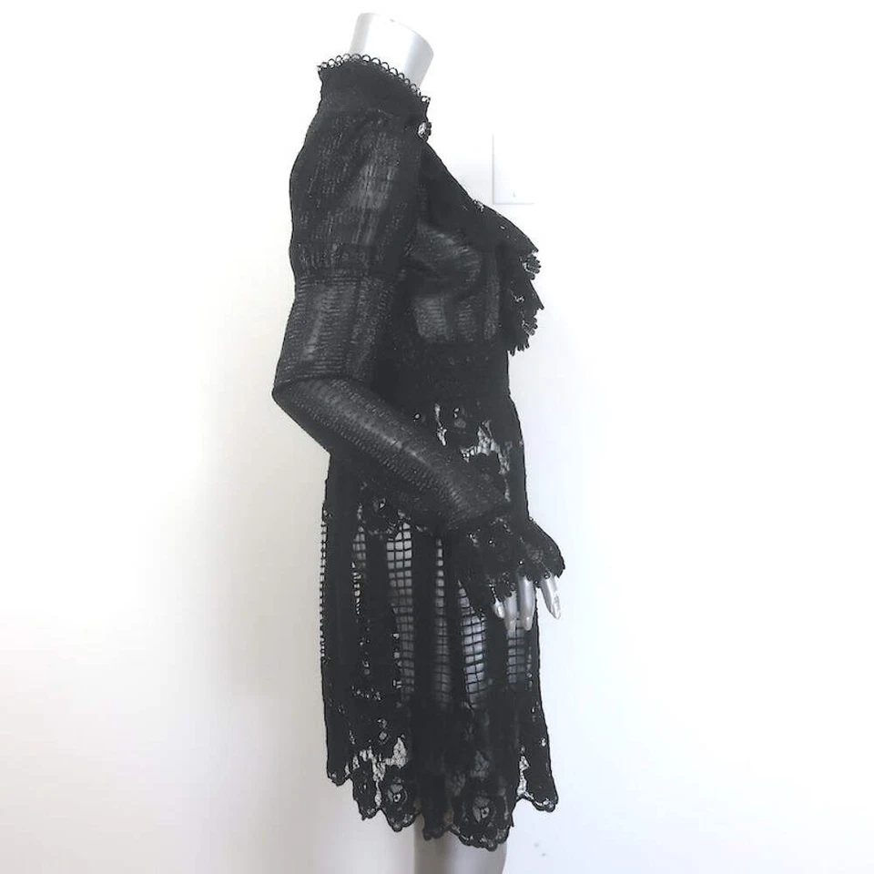 Anna Sui Ruffled-Bib Crochet Lace Dress Black Size 6 - Image 4 of 4
