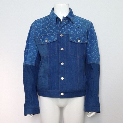 Marine Serre Baumwoll Jeansjacke mit Monddruck 152318088