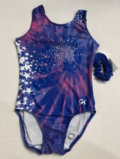 New! GK Gymnastics Tank Leotard + Scrunchie Elite Sportswear Tie Dye Stars AS