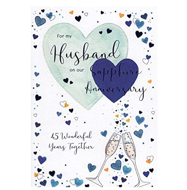 Anniversary Card HUSBAND SAPPHIRE 45th 45. **9 Inch Card. Paper pages inside**