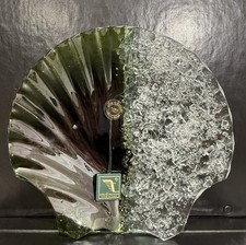 Arte Di Murano Shell Shaped Decorative Half-Textured Glass Bowl - Green & Clear