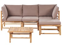 Lounge Set 3-Teilig Bambusholz Hellbraun Mit 9 Kissen Taupe 4-Sitzer Cerreto
